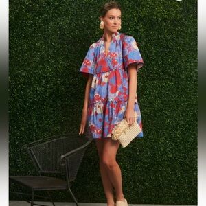 Tuckernuck Womens Crawford Blue Rhapsody Floral print Tiered Dress Size X-Small